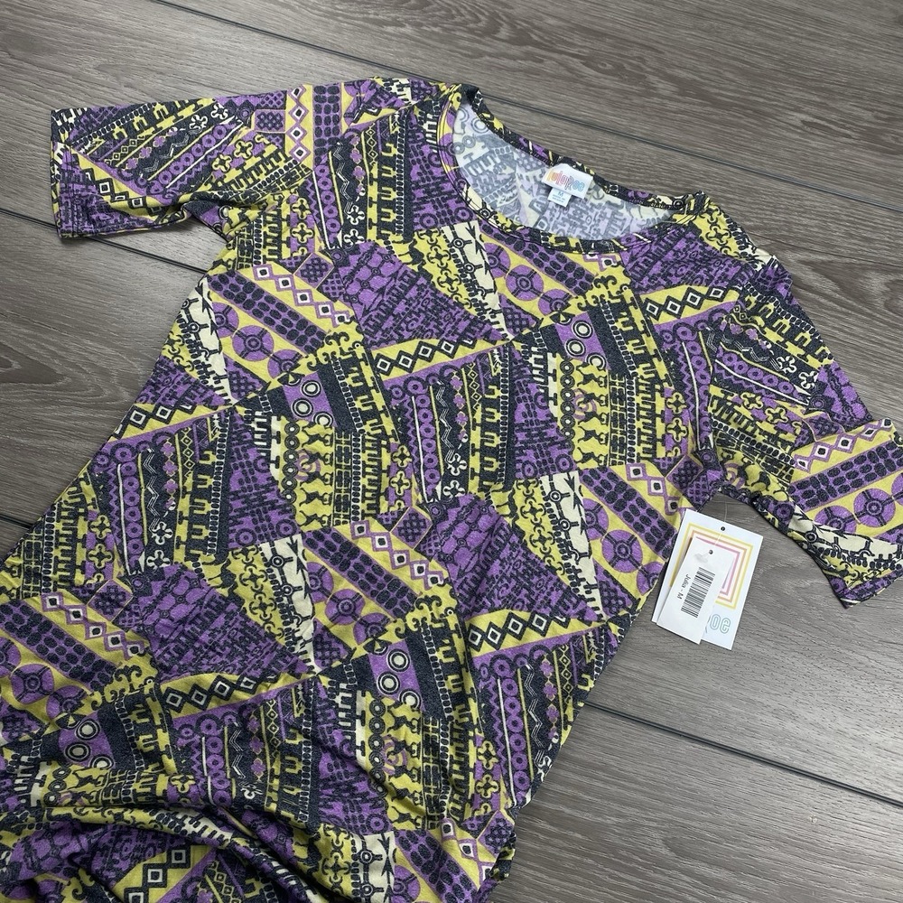 Lularoe Women's Julia Midi Dress‎ Purple Yellow Geometric Medium New